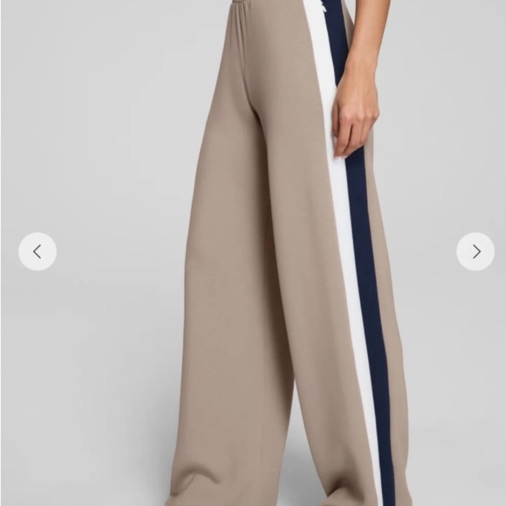 NWT- SPANX Taupe Wide-Leg Pants with Navy and White Stripe